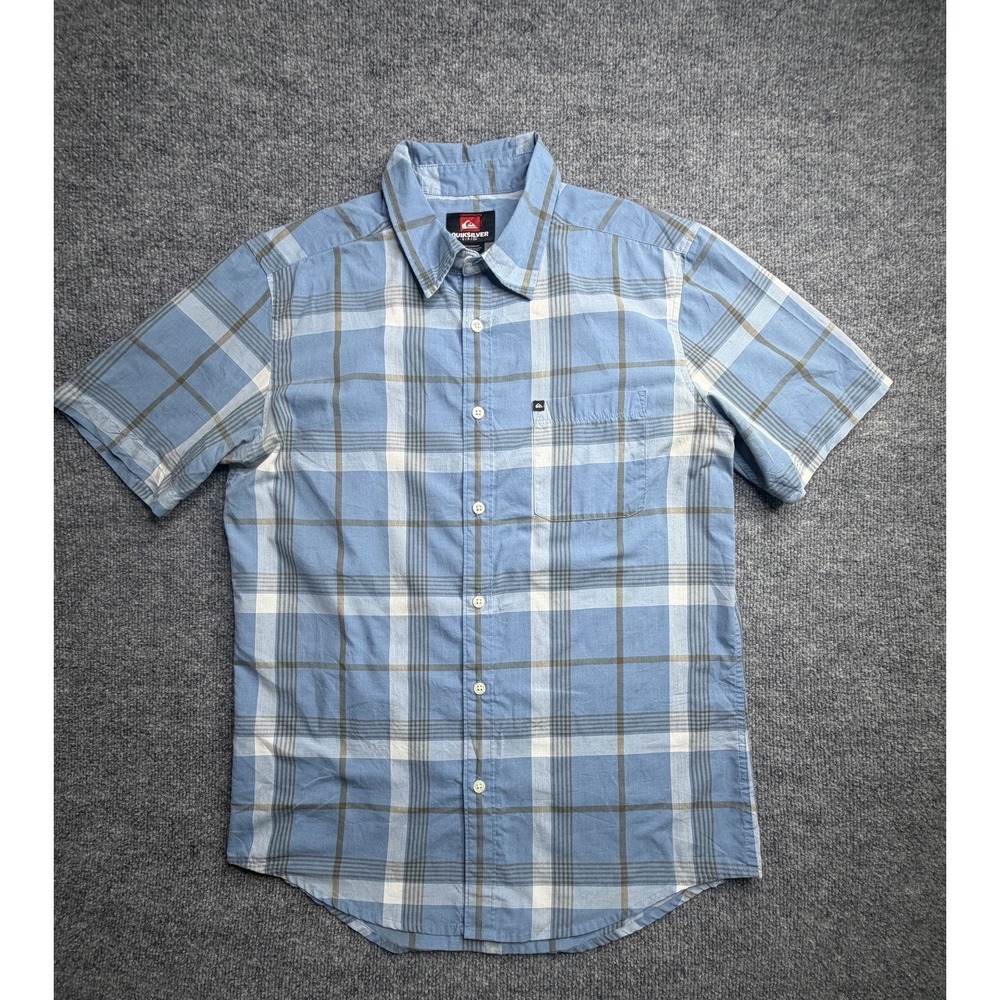 Quicksilver Shirt Mens S Blue Plaid Short Sleeve Button Up Surf Skate‎ Wear Y2K
